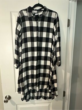 Black & White Buffalo Check Long Shirt Dress